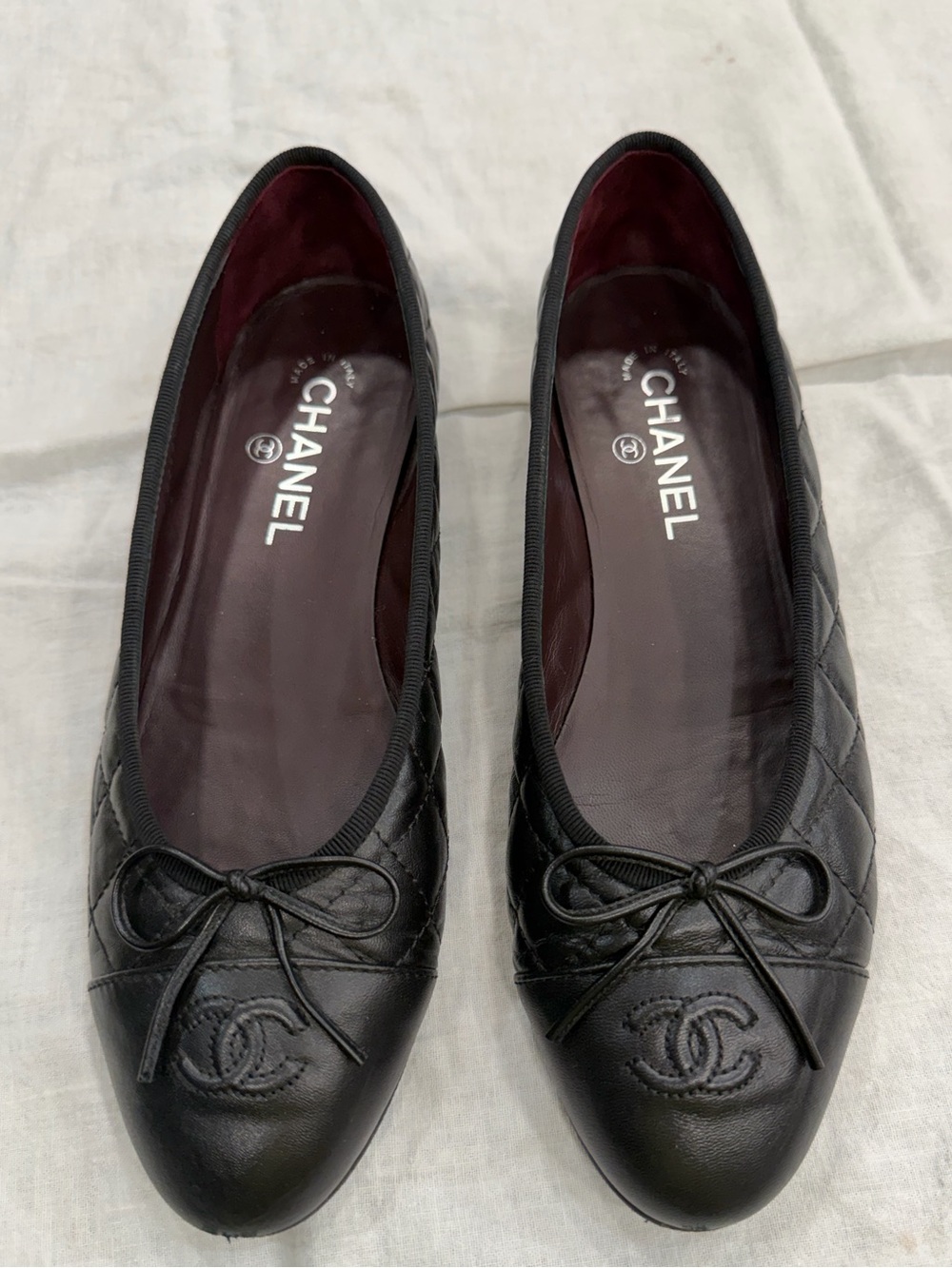 CHANEL Black Quilted Leather CC Bow Ballet Flats EU 40